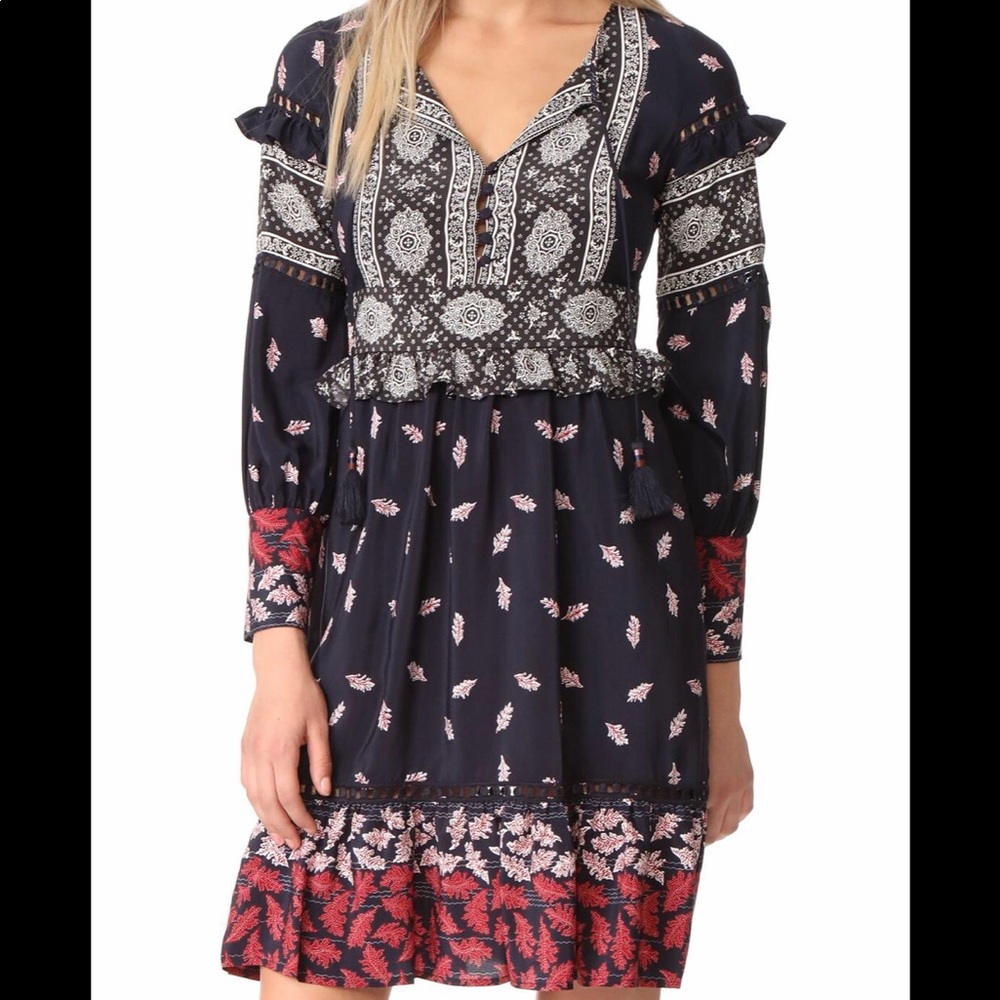 Sea Ruffle Sleeve Belted Dress